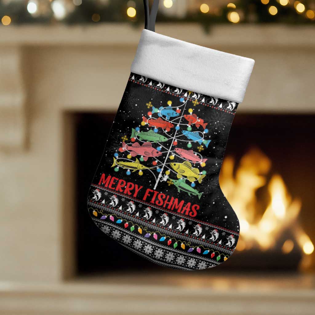 Merry Fishmas Christmas Stocking Fishing Christmas Tree Lights - Wonder Print Shop