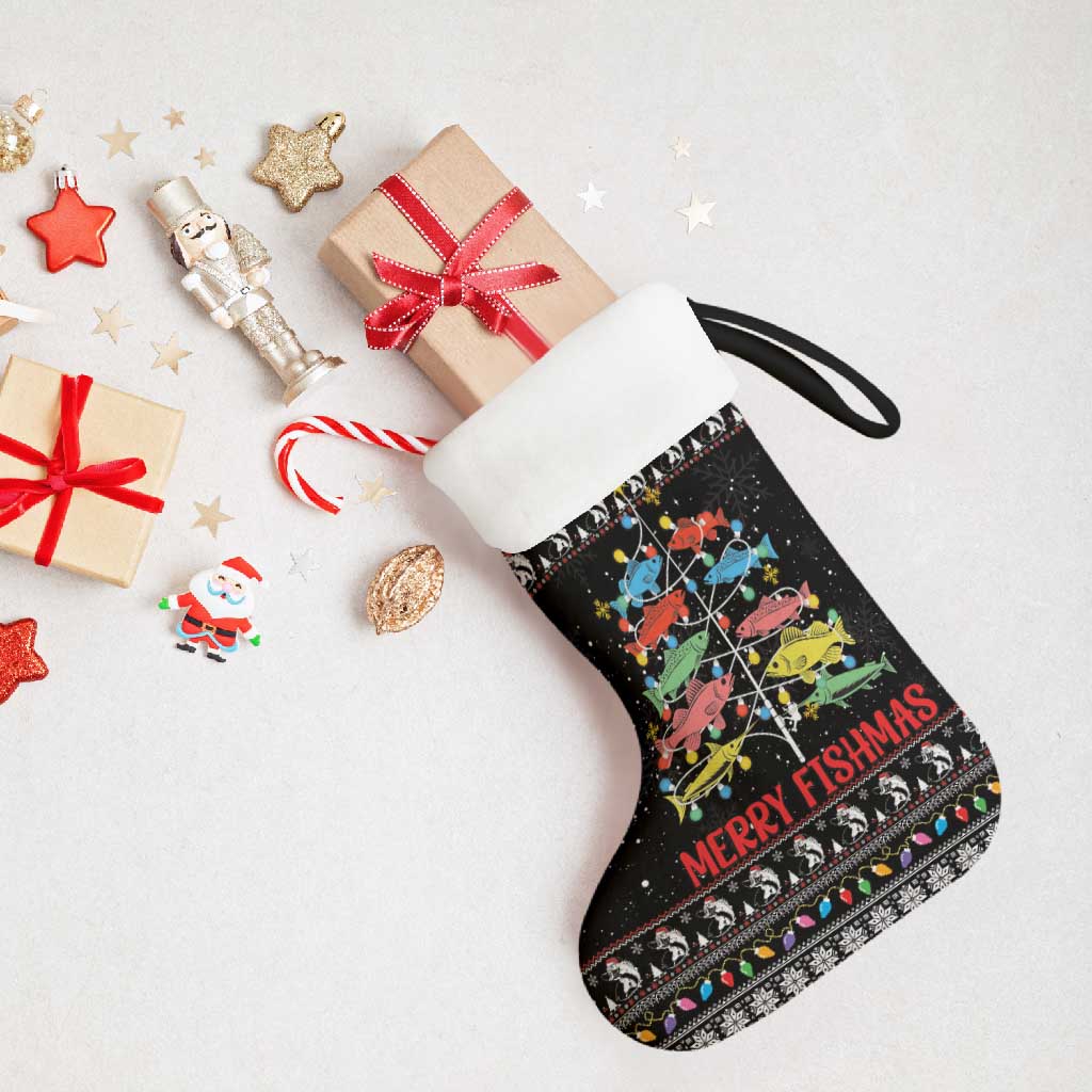 Merry Fishmas Christmas Stocking Fishing Christmas Tree Lights - Wonder Print Shop