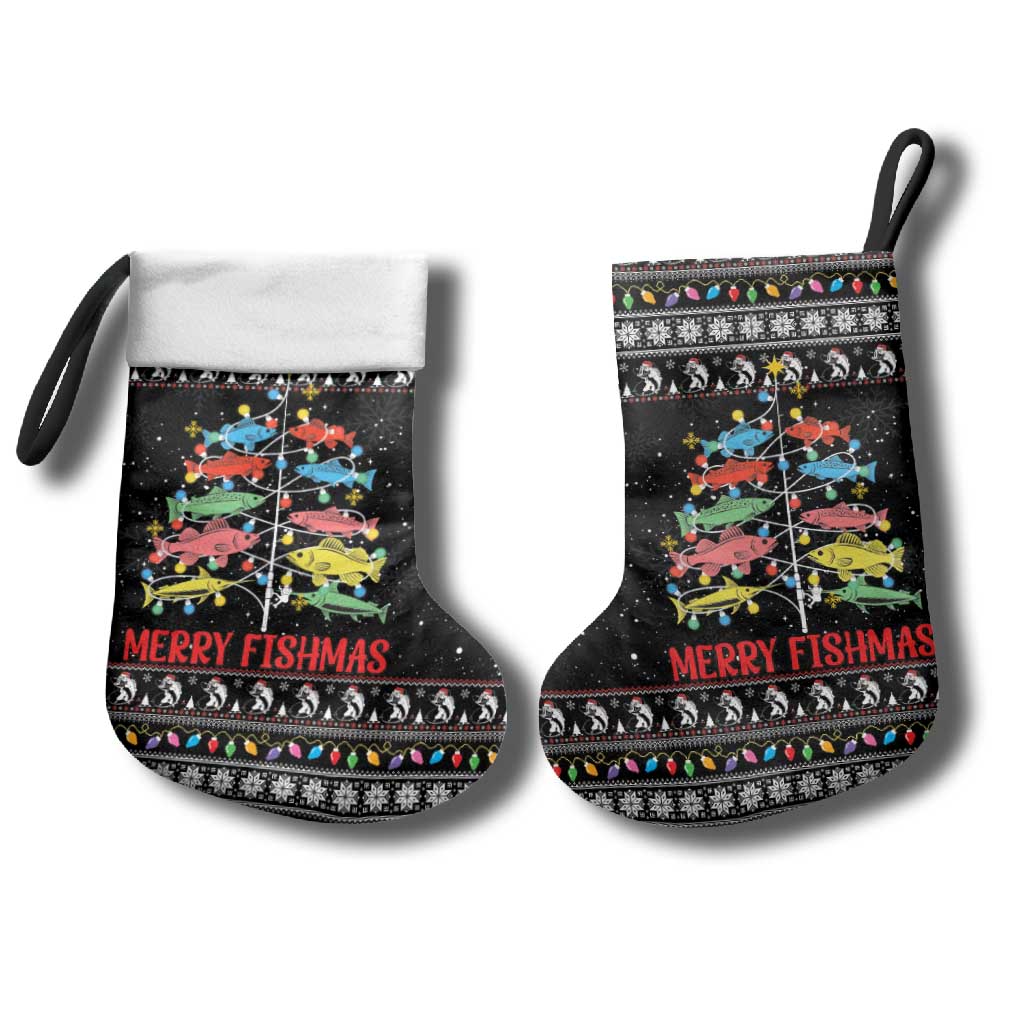 Merry Fishmas Christmas Stocking Fishing Christmas Tree Lights - Wonder Print Shop