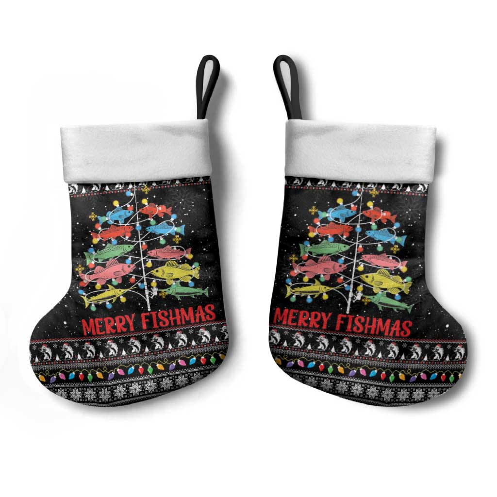 Merry Fishmas Christmas Stocking Fishing Christmas Tree Lights - Wonder Print Shop