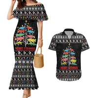 Merry Fishmas Couples Matching Mermaid Dress and Hawaiian Shirt Fishing Christmas Tree Lights - Wonder Print Shop