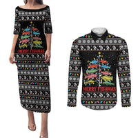Merry Fishmas Couples Matching Puletasi and Long Sleeve Button Shirt Fishing Christmas Tree Lights - Wonder Print Shop