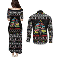 Merry Fishmas Couples Matching Puletasi and Long Sleeve Button Shirt Fishing Christmas Tree Lights - Wonder Print Shop
