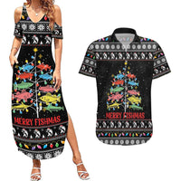 Merry Fishmas Couples Matching Summer Maxi Dress and Hawaiian Shirt Fishing Christmas Tree Lights - Wonder Print Shop