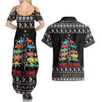 Merry Fishmas Couples Matching Summer Maxi Dress and Hawaiian Shirt Fishing Christmas Tree Lights - Wonder Print Shop