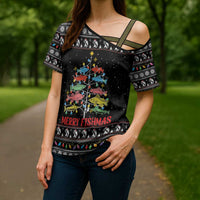 Merry Fishmas Cross Shoulder Shirt Fishing Christmas Tree Lights - Wonder Print Shop