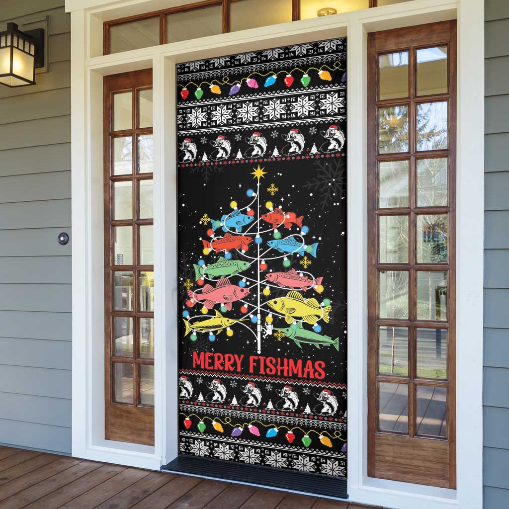 Merry Fishmas Door Cover Fishing Christmas Tree Lights - Wonder Print Shop