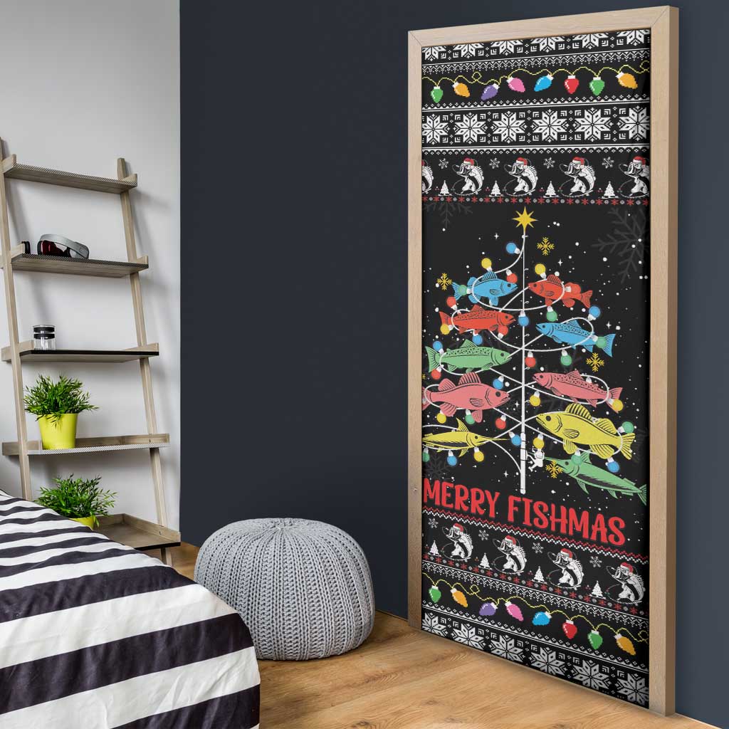 Merry Fishmas Door Cover Fishing Christmas Tree Lights - Wonder Print Shop