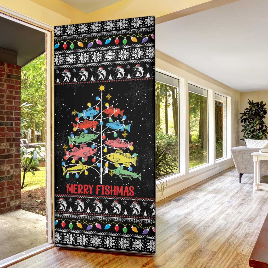 Merry Fishmas Door Cover Fishing Christmas Tree Lights - Wonder Print Shop