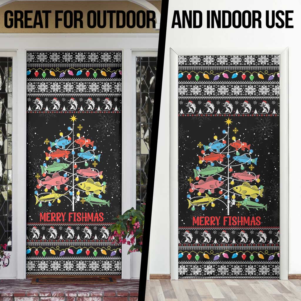 Merry Fishmas Door Cover Fishing Christmas Tree Lights - Wonder Print Shop