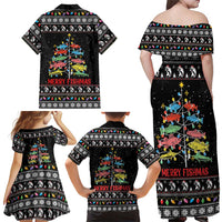 Merry Fishmas Family Matching Off Shoulder Maxi Dress and Hawaiian Shirt Fishing Christmas Tree Lights - Wonder Print Shop