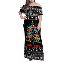 Merry Fishmas Family Matching Off Shoulder Maxi Dress and Hawaiian Shirt Fishing Christmas Tree Lights - Wonder Print Shop
