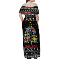Merry Fishmas Family Matching Off Shoulder Maxi Dress and Hawaiian Shirt Fishing Christmas Tree Lights - Wonder Print Shop