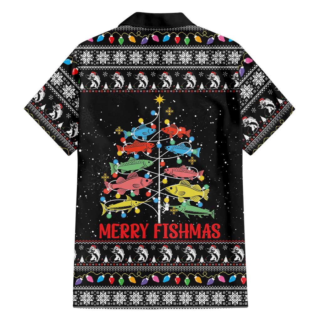 Merry Fishmas Family Matching Off Shoulder Short Dress and Hawaiian Shirt Fishing Christmas Tree Lights - Wonder Print Shop