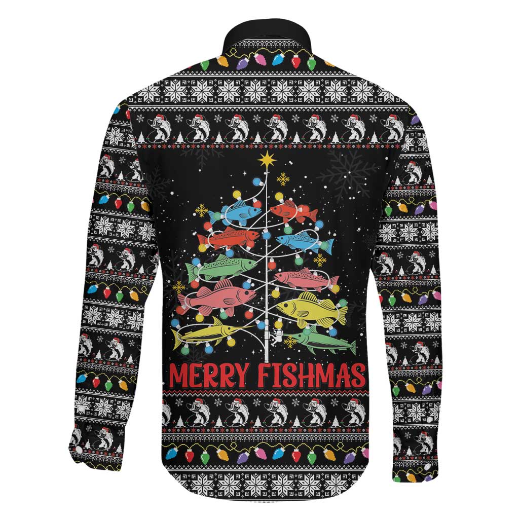 Merry Fishmas Family Matching Short Sleeve Bodycon Dress and Hawaiian Shirt Fishing Christmas Tree Lights - Wonder Print Shop