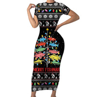 Merry Fishmas Family Matching Short Sleeve Bodycon Dress and Hawaiian Shirt Fishing Christmas Tree Lights - Wonder Print Shop