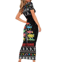 Merry Fishmas Family Matching Short Sleeve Bodycon Dress and Hawaiian Shirt Fishing Christmas Tree Lights - Wonder Print Shop