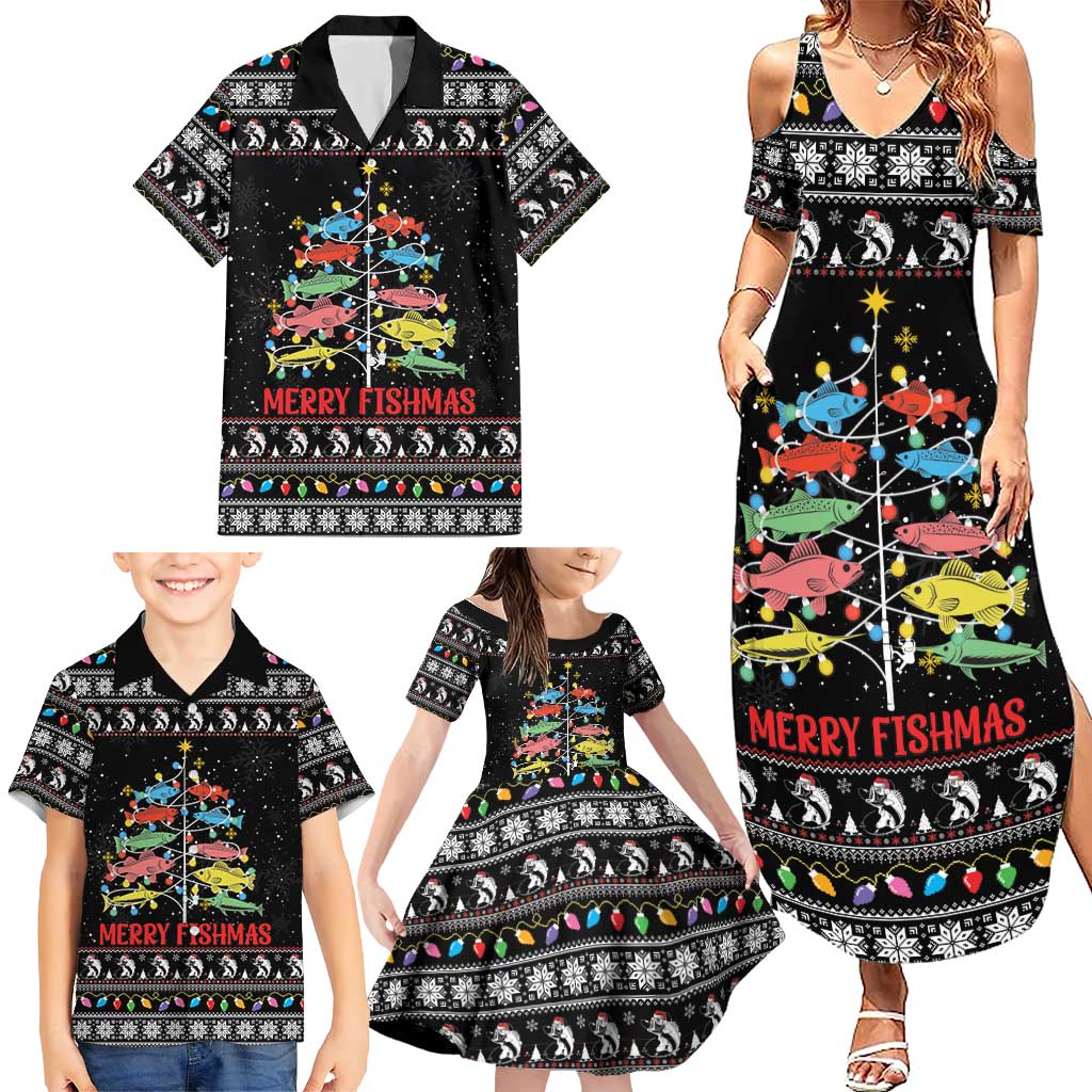 Merry Fishmas Family Matching Summer Maxi Dress and Hawaiian Shirt Fishing Christmas Tree Lights - Wonder Print Shop