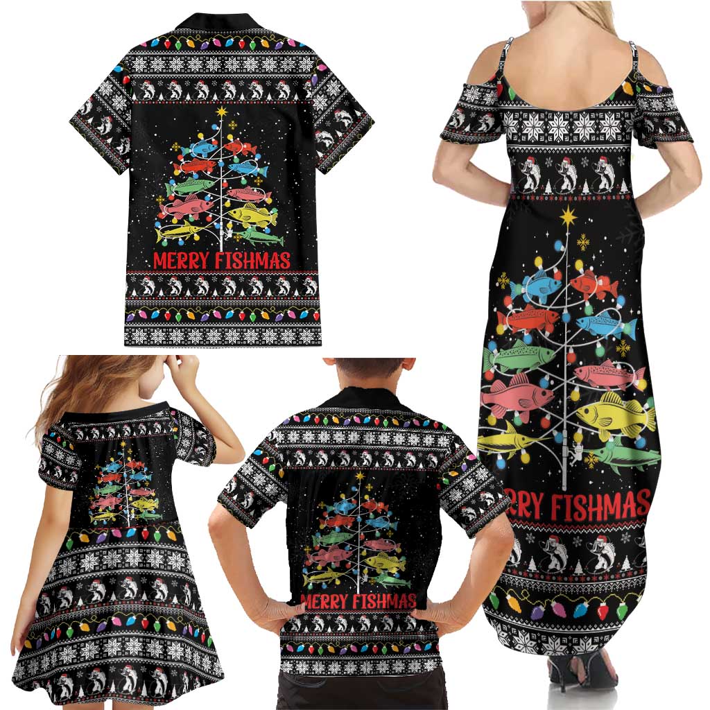 Merry Fishmas Family Matching Summer Maxi Dress and Hawaiian Shirt Fishing Christmas Tree Lights - Wonder Print Shop