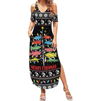 Merry Fishmas Family Matching Summer Maxi Dress and Hawaiian Shirt Fishing Christmas Tree Lights - Wonder Print Shop