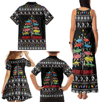 Merry Fishmas Family Matching Tank Maxi Dress and Hawaiian Shirt Fishing Christmas Tree Lights - Wonder Print Shop
