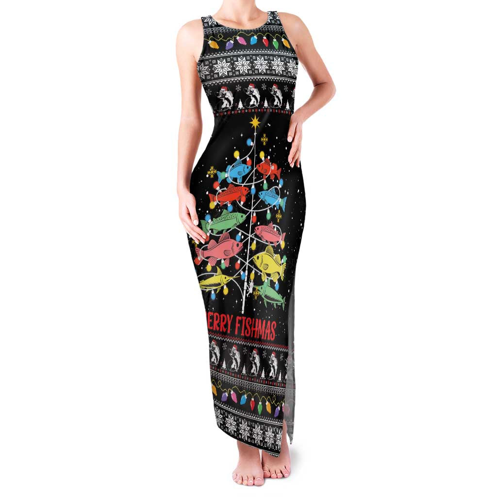 Merry Fishmas Family Matching Tank Maxi Dress and Hawaiian Shirt Fishing Christmas Tree Lights - Wonder Print Shop