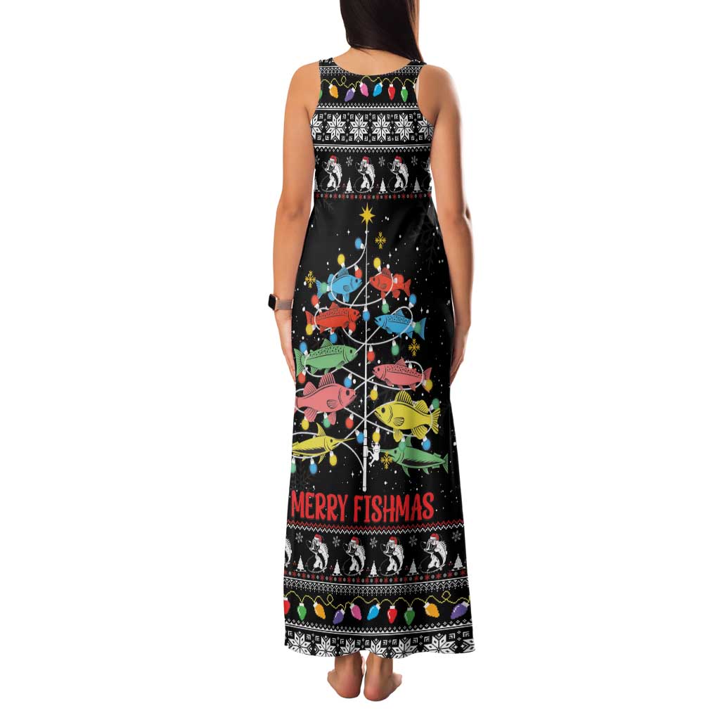 Merry Fishmas Family Matching Tank Maxi Dress and Hawaiian Shirt Fishing Christmas Tree Lights - Wonder Print Shop