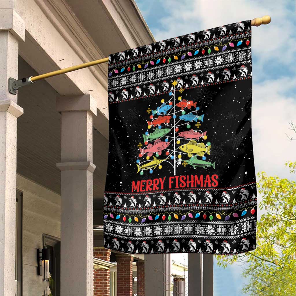 Merry Fishmas Garden Flag Fishing Christmas Tree Lights - Wonder Print Shop