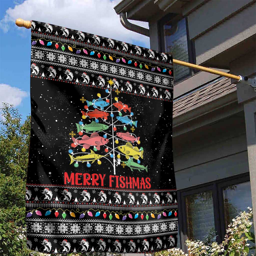 Merry Fishmas Garden Flag Fishing Christmas Tree Lights - Wonder Print Shop
