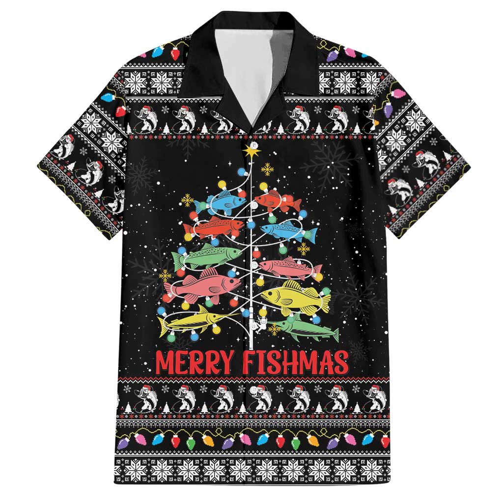 Merry Fishmas Hawaiian Shirt Fishing Christmas Tree Lights - Wonder Print Shop