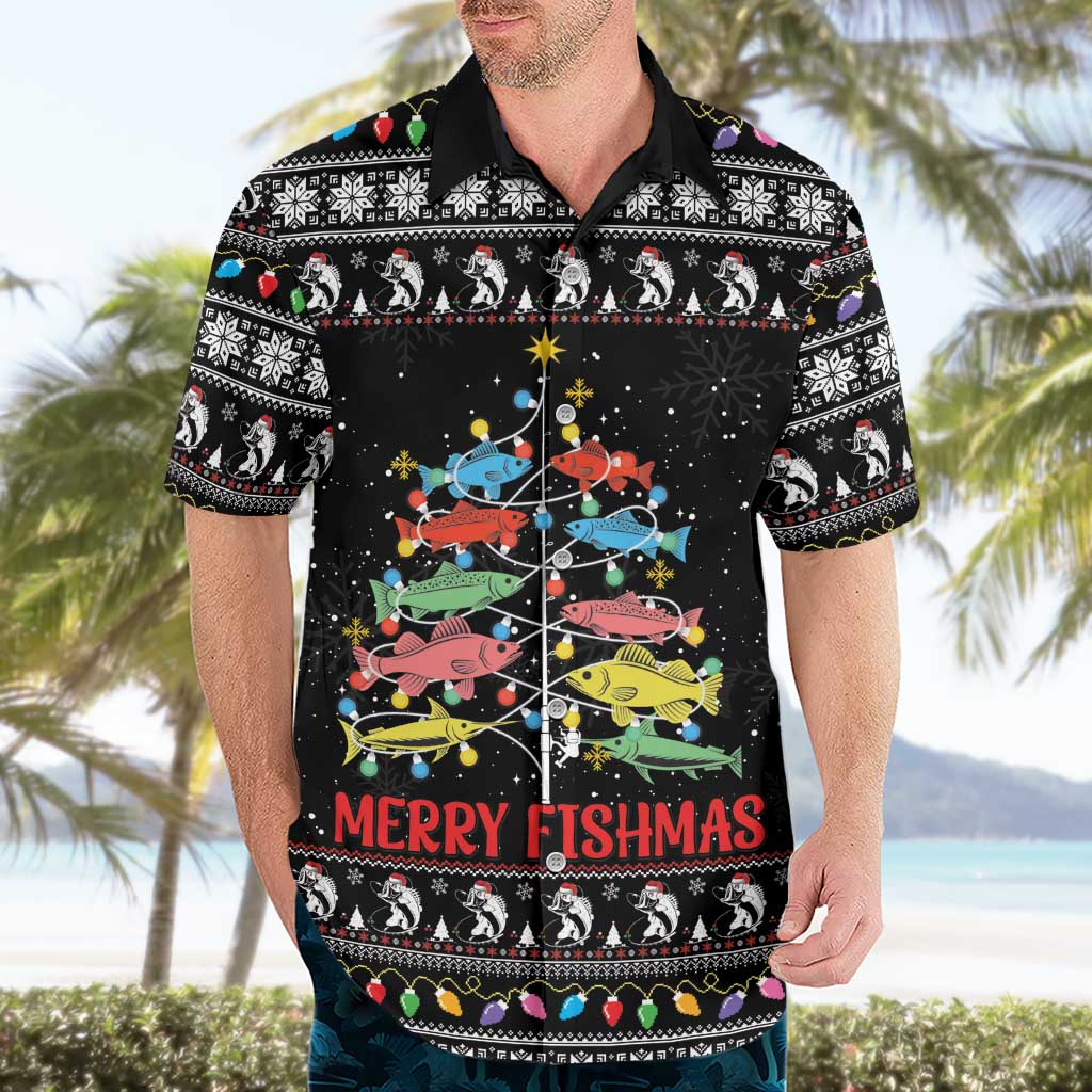 Merry Fishmas Hawaiian Shirt Fishing Christmas Tree Lights - Wonder Print Shop
