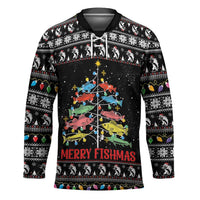 Merry Fishmas Hockey Jersey Fishing Christmas Tree Lights - Wonder Print Shop
