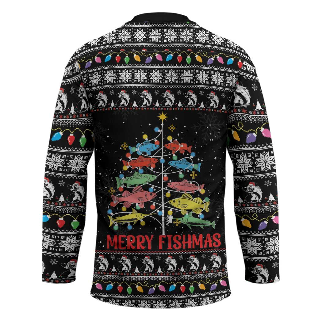 Merry Fishmas Hockey Jersey Fishing Christmas Tree Lights - Wonder Print Shop