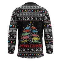 Merry Fishmas Hockey Jersey Fishing Christmas Tree Lights - Wonder Print Shop