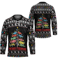 Merry Fishmas Hockey Jersey Fishing Christmas Tree Lights - Wonder Print Shop