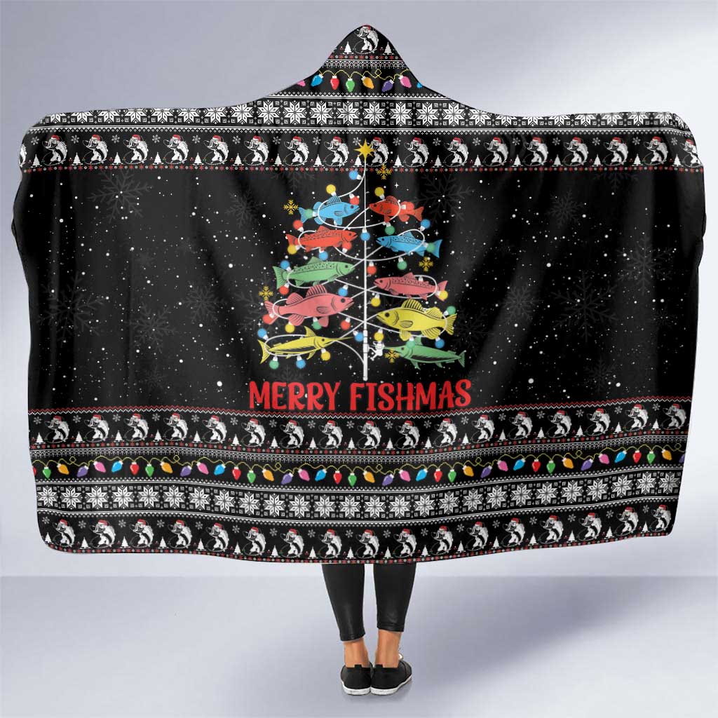 Merry Fishmas Hooded Blanket Fishing Christmas Tree Lights - Wonder Print Shop