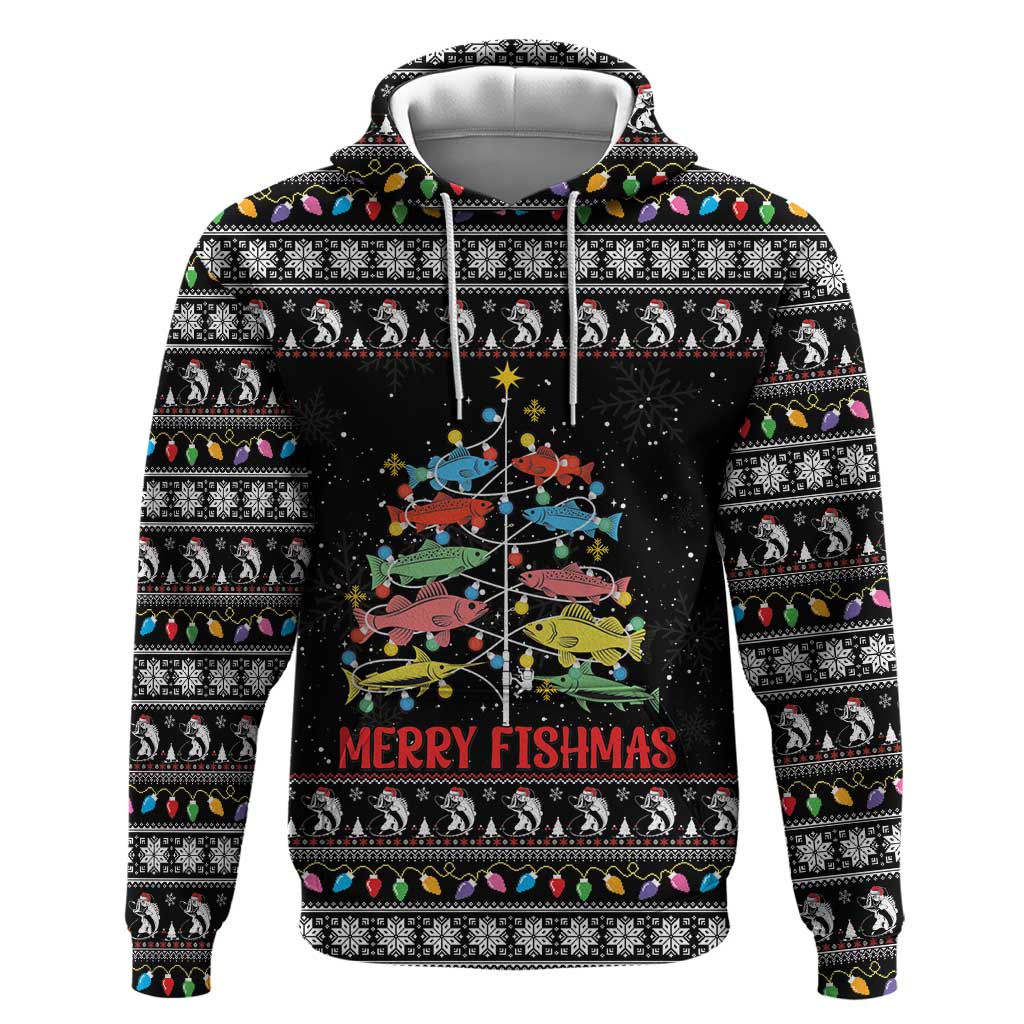 Merry Fishmas Hoodie Fishing Christmas Tree Lights - Wonder Print Shop