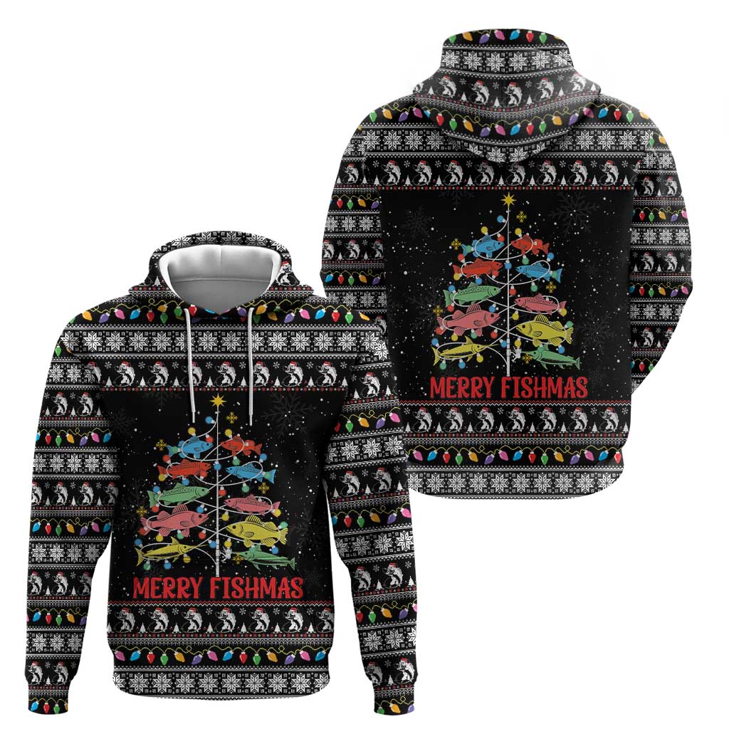 Merry Fishmas Hoodie Fishing Christmas Tree Lights - Wonder Print Shop