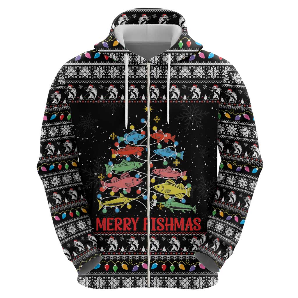 Merry Fishmas Hoodie Fishing Christmas Tree Lights - Wonder Print Shop