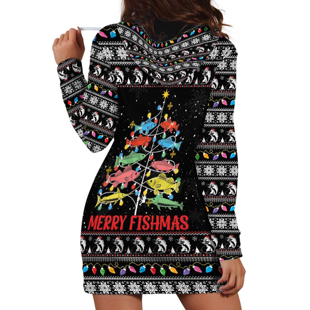 Merry Fishmas Hoodie Dress Fishing Christmas Tree Lights - Wonder Print Shop