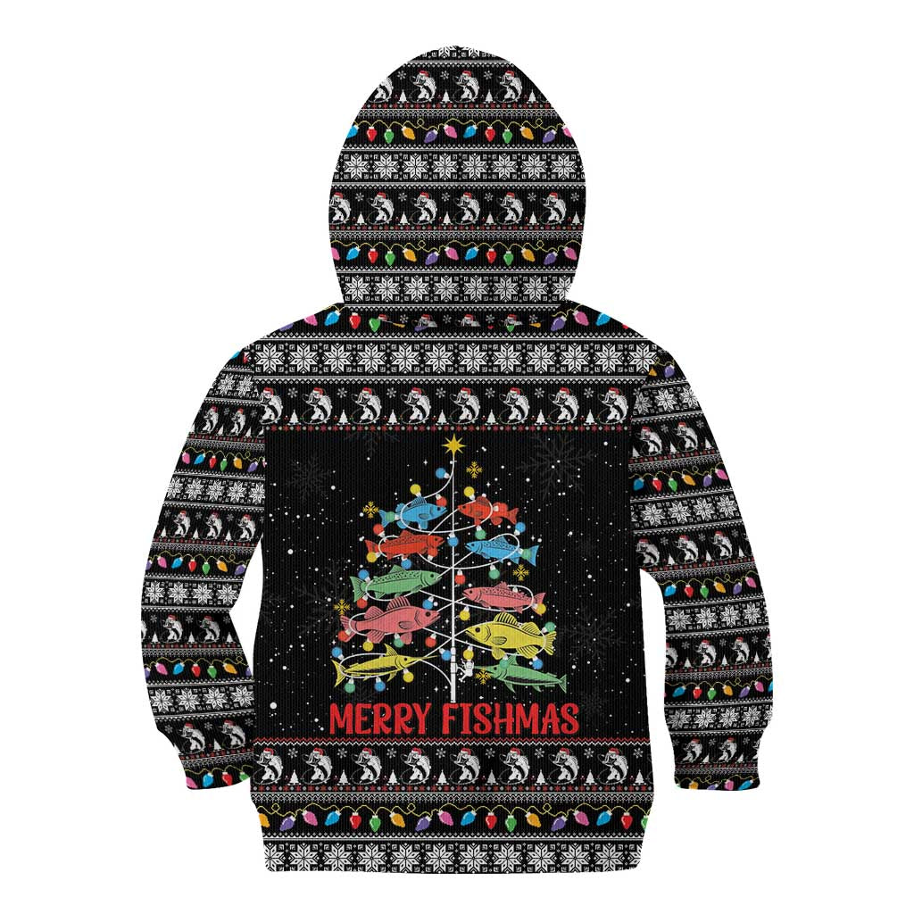 Merry Fishmas Kid Hoodie Fishing Christmas Tree Lights - Wonder Print Shop