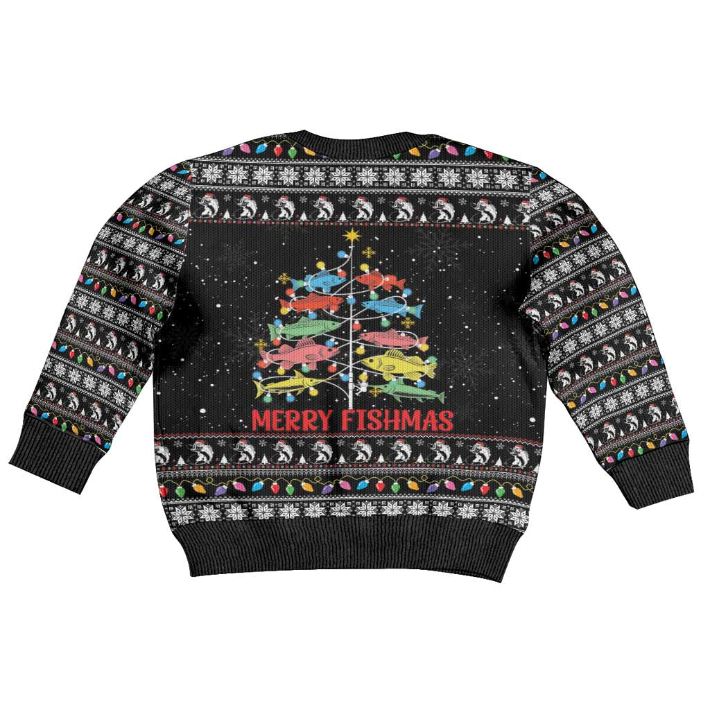 Merry Fishmas Kid Ugly Christmas Sweater Fishing Christmas Tree Lights - Wonder Print Shop