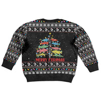 Merry Fishmas Kid Ugly Christmas Sweater Fishing Christmas Tree Lights - Wonder Print Shop