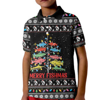 Merry Fishmas Kid Polo Shirt Fishing Christmas Tree Lights - Wonder Print Shop