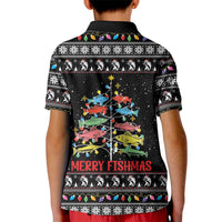 Merry Fishmas Kid Polo Shirt Fishing Christmas Tree Lights - Wonder Print Shop