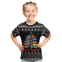 Merry Fishmas Kid T Shirt Fishing Christmas Tree Lights - Wonder Print Shop