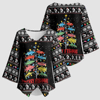 Merry Fishmas Kimono Sleeve Blouse Fishing Christmas Tree Lights - Wonder Print Shop