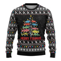 Merry Fishmas Ugly Christmas Sweater Fishing Christmas Tree Lights - Wonder Print Shop