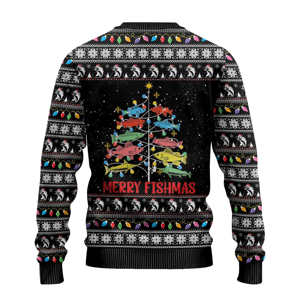 Merry Fishmas Ugly Christmas Sweater Fishing Christmas Tree Lights - Wonder Print Shop