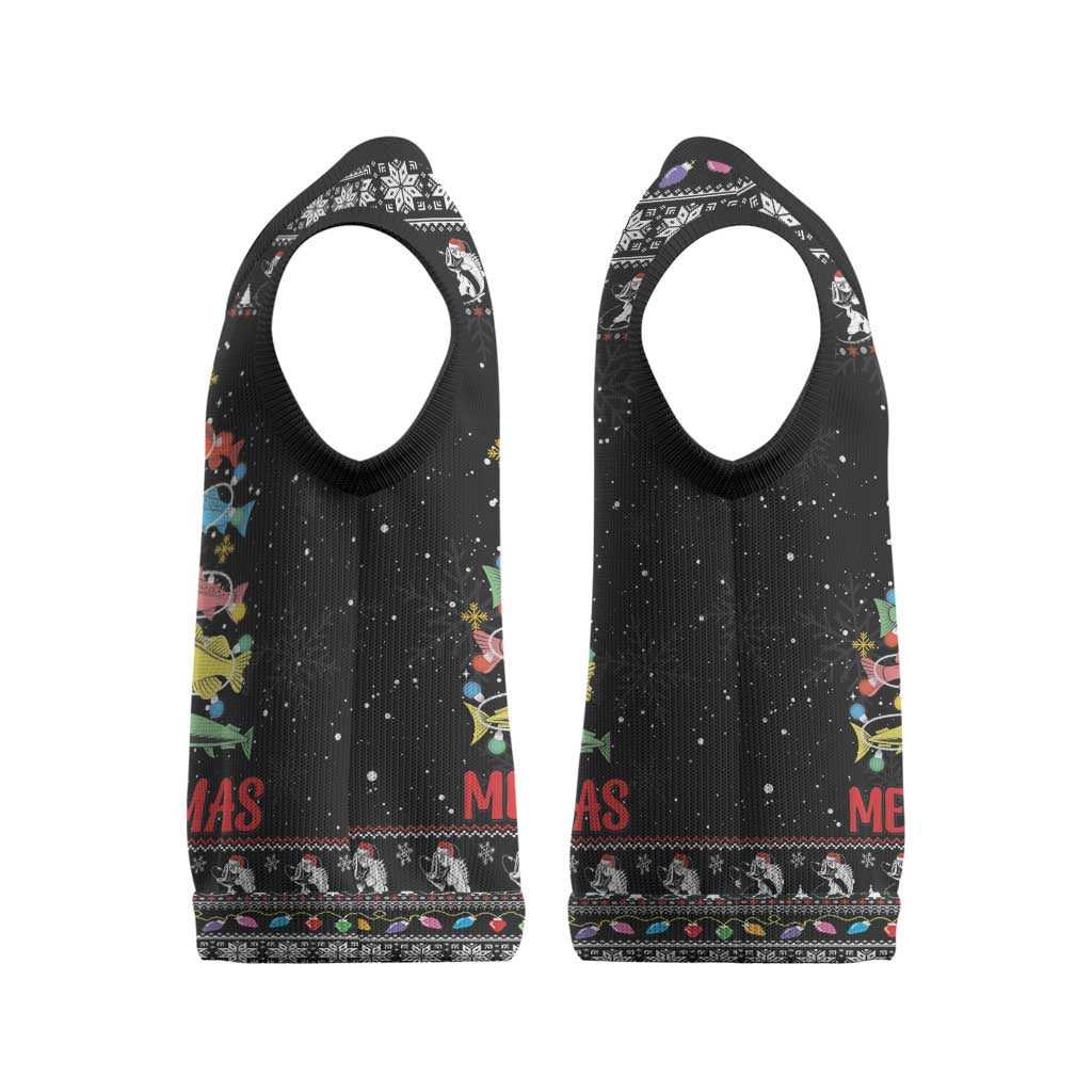 Merry Fishmas Christmas Knitted V-Neck Vest Fishing Christmas Tree Lights - Wonder Print Shop